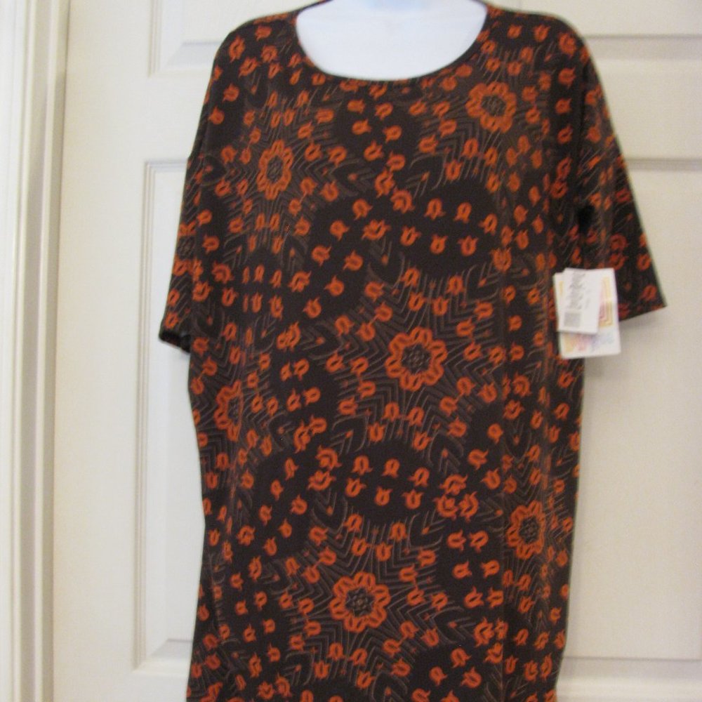 * LuLaRoe Irma Tunic Small NWT $36 Oversized Brown Orange Flowers High Low